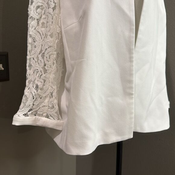 black Label by Evan Picone White Open Front Blazer Jacket Lace Sleeveless - Picture 3 of 9